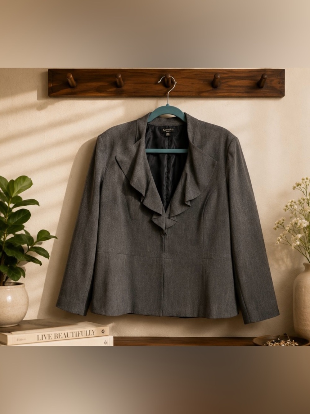 Rafaella Studio Gray Ruffle Blazer 16W Career Jacket Dressy
